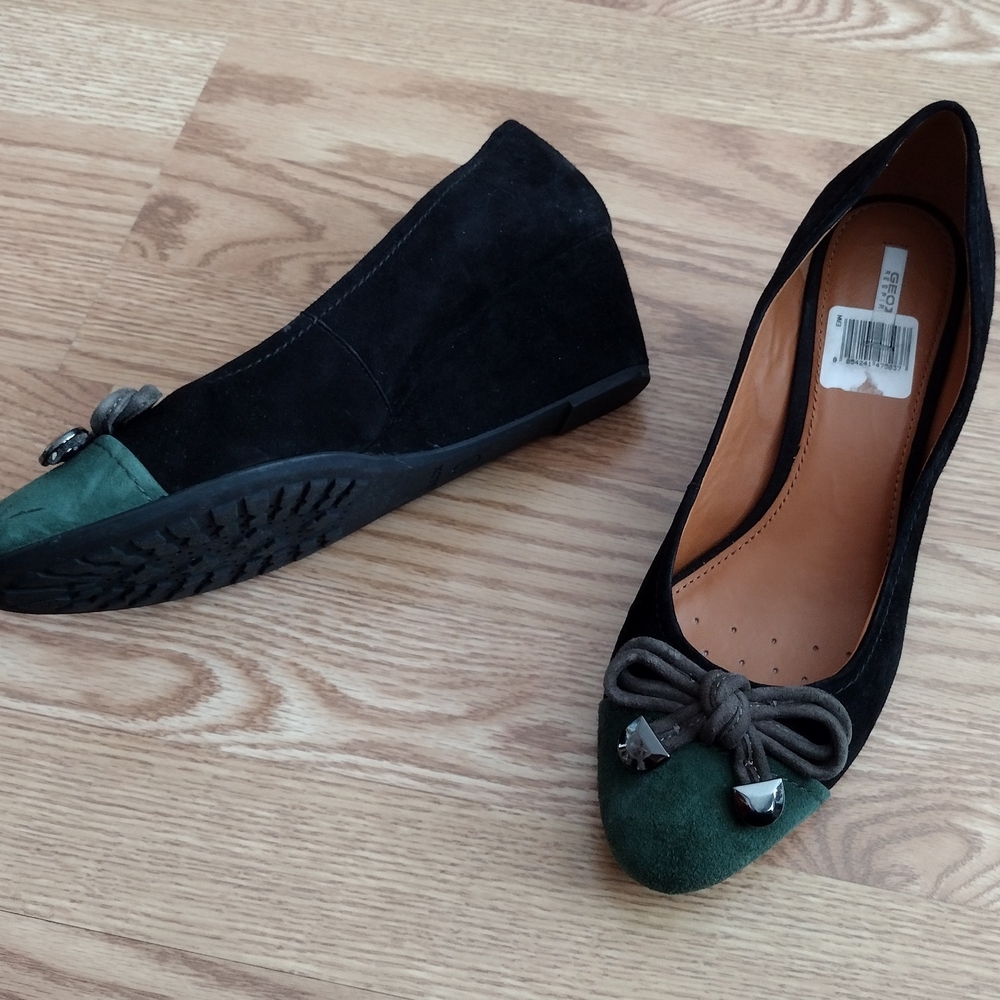 GEOX Elegant Black and Green Suede Women's Shoes - Picture 4 of 9